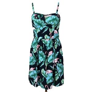 As U Wish NWT Tropical Pink Flamingo Built-In Bra Sundress Dress Size L